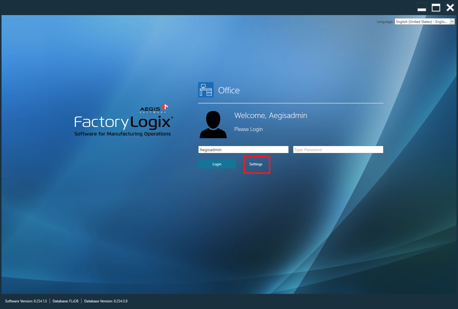 Settings option - Login window