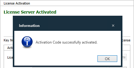 Successful activation message