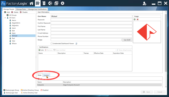 License tab