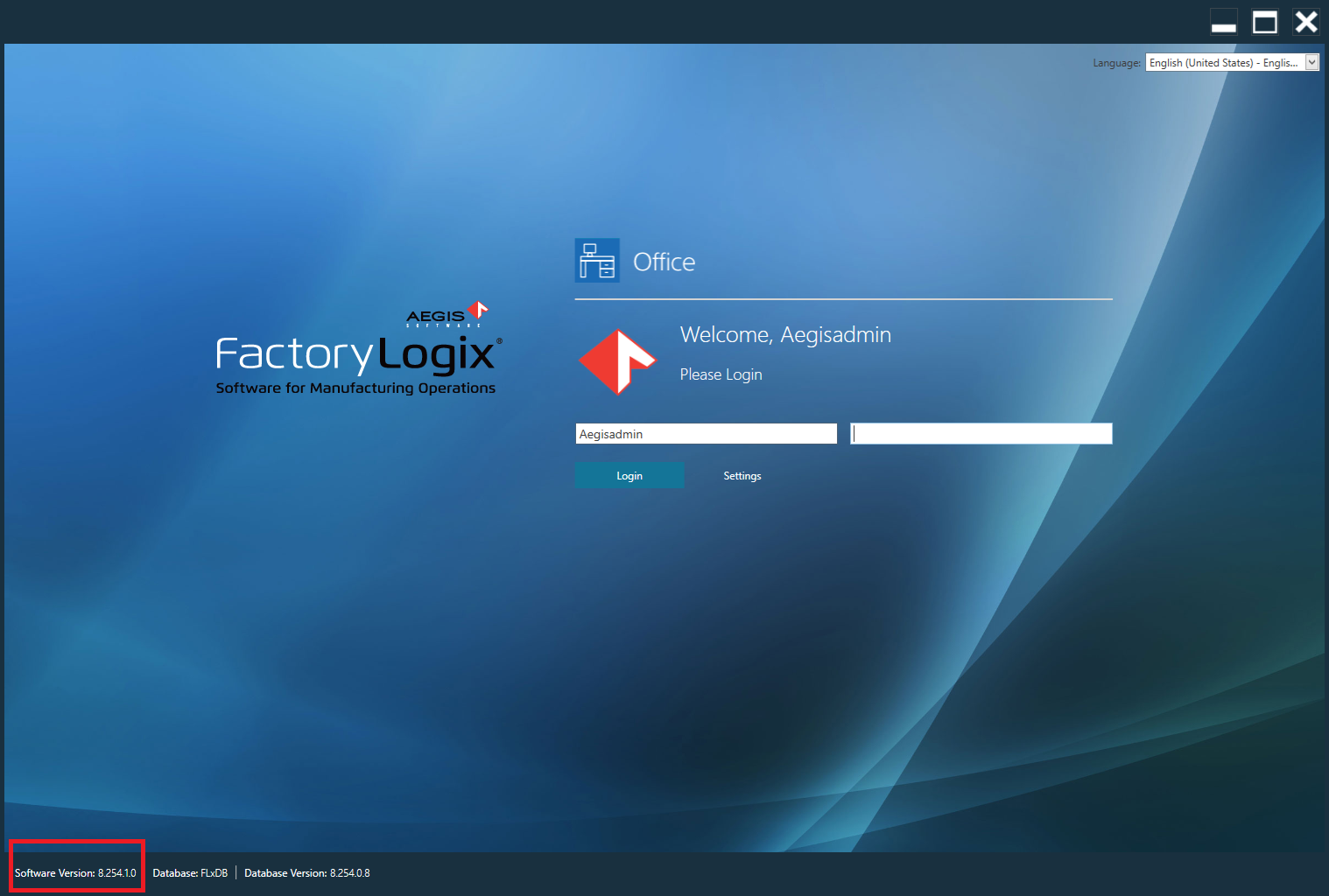 Software version in lower-left corner of the Login page
