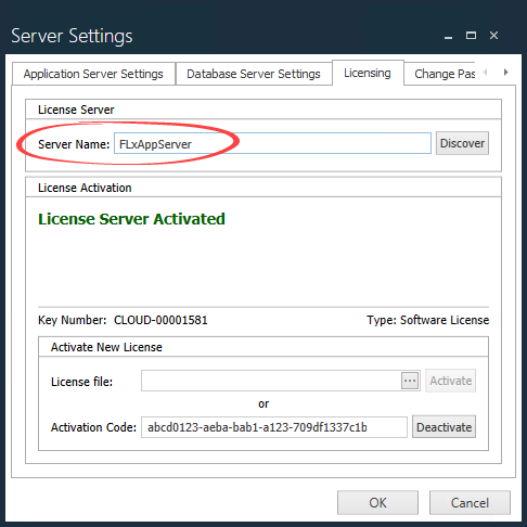 Server Settings dialog