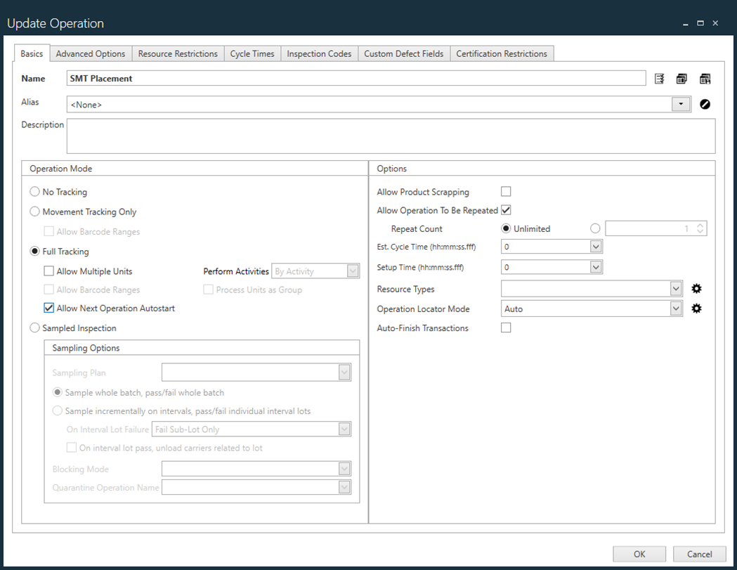 Update Operation dialog