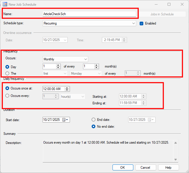 Enter the schedule details
