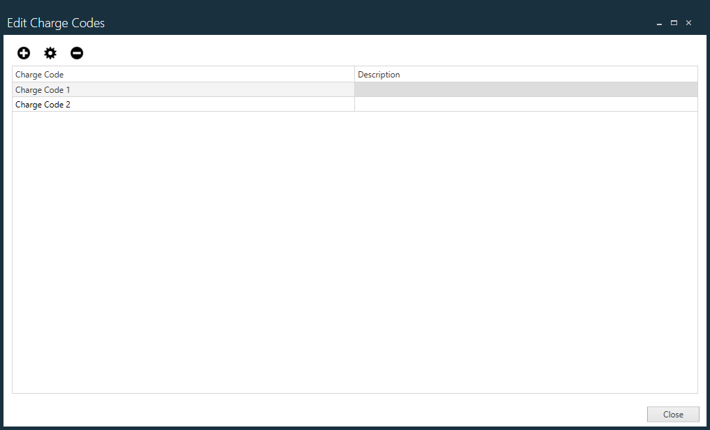 Edit Charge Codes dialog