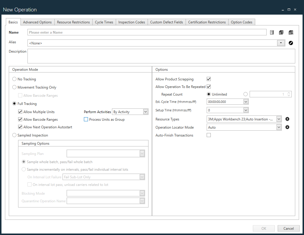 New Operation dialog