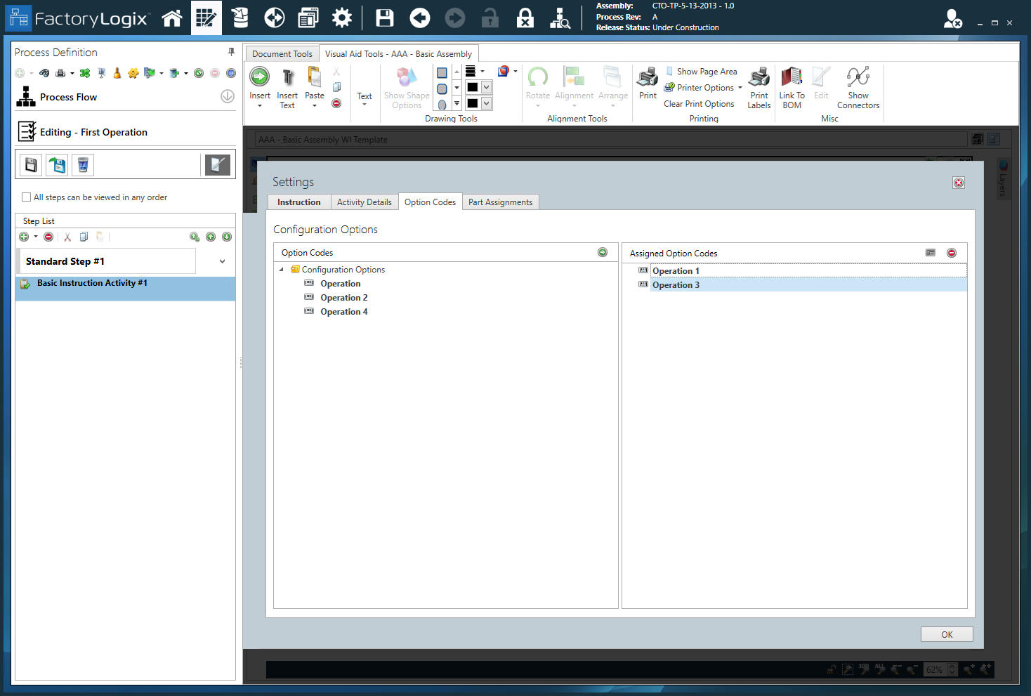 Basic Instruction Activity - Option Codes tab
