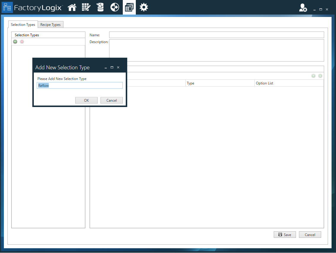 Add New Selection Type dialog