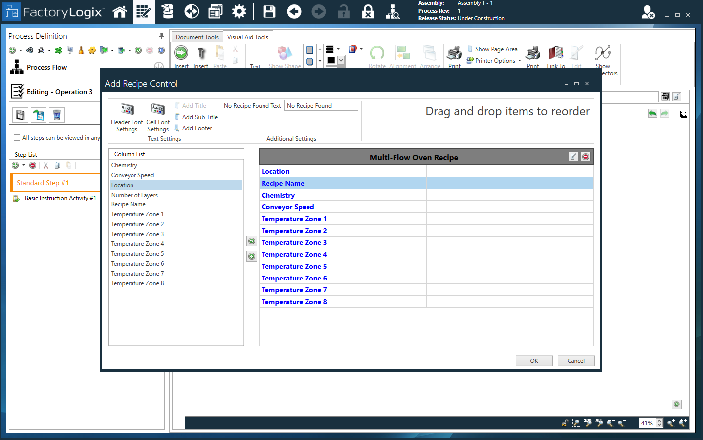 Add Recipe Control dialog
