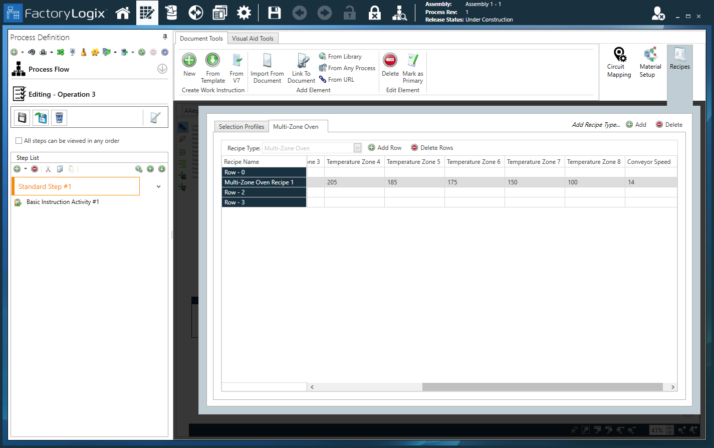 Multi-zone oven recipe values