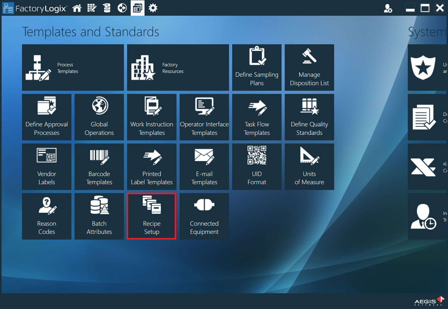 Recipe Setup button