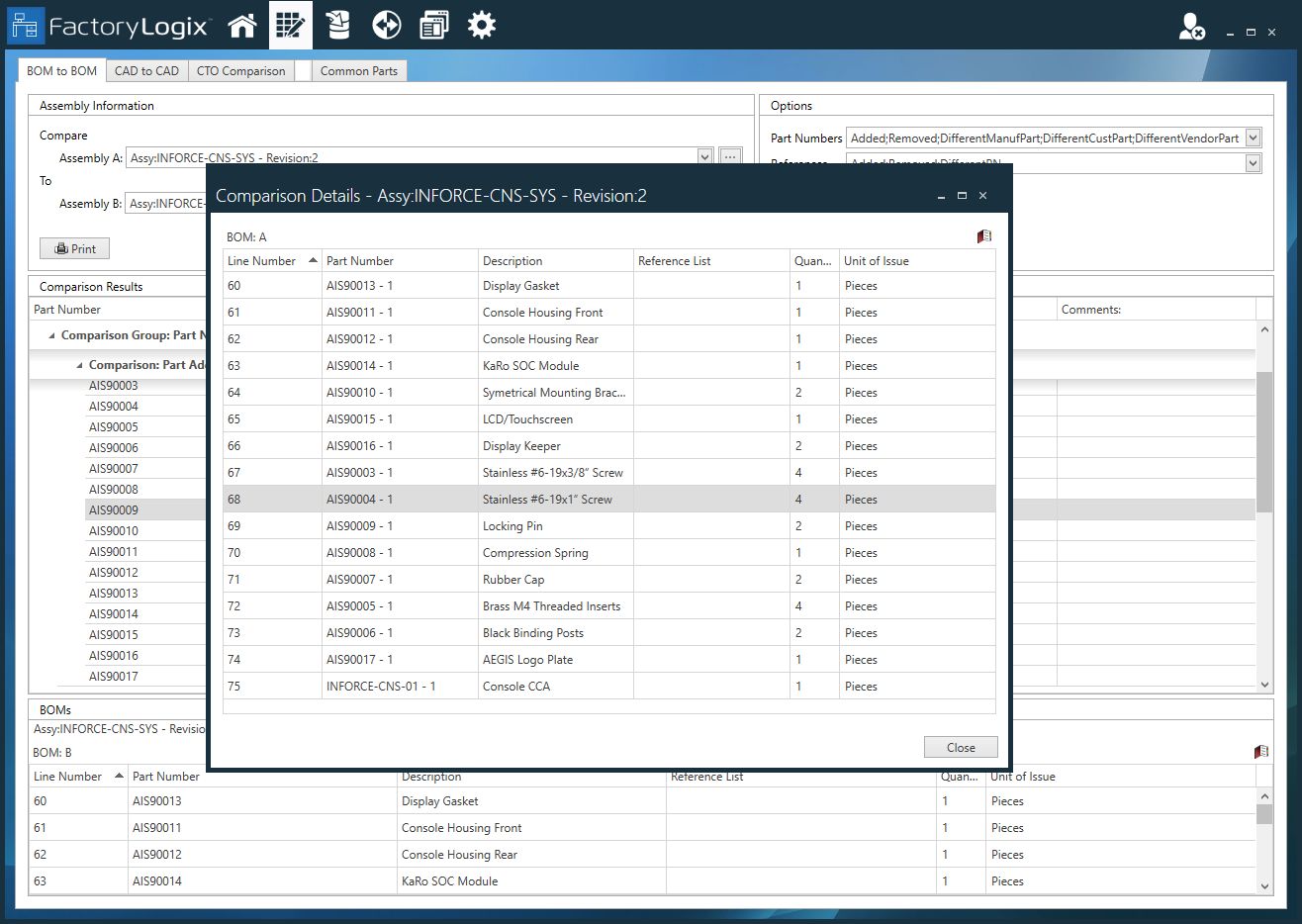 Comparison Details window