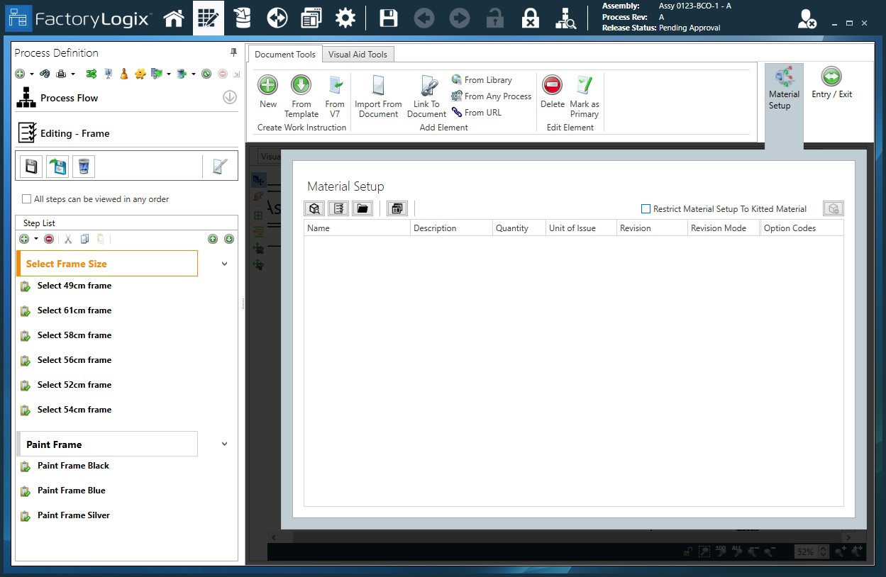 Select Material Setup