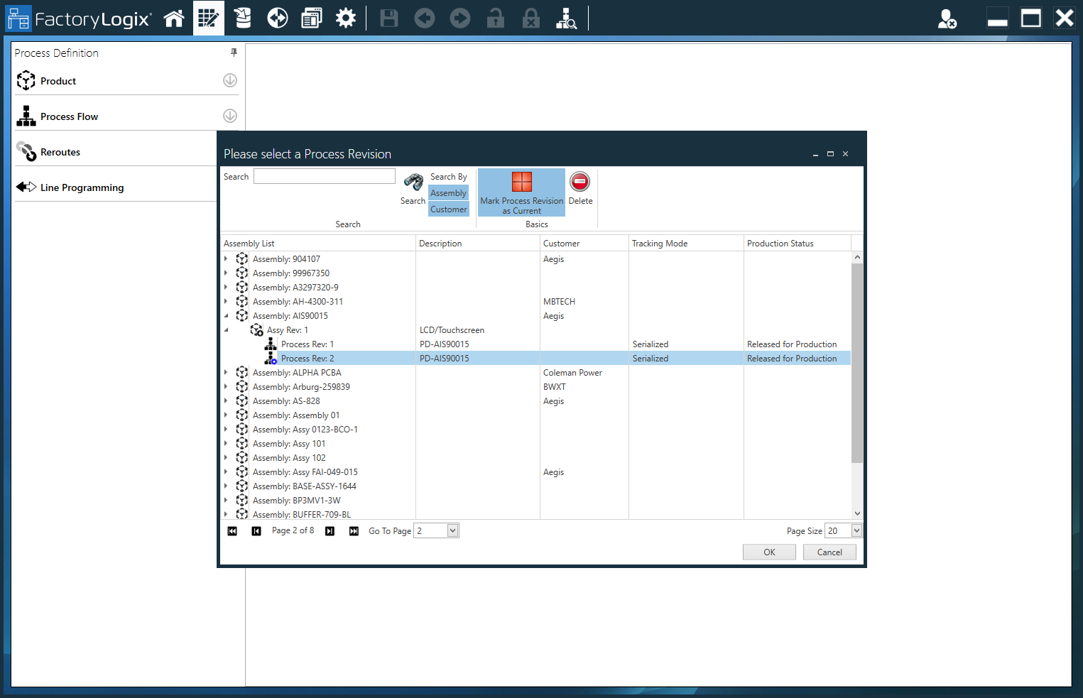 Mark Process Revision as Current - Blue icon