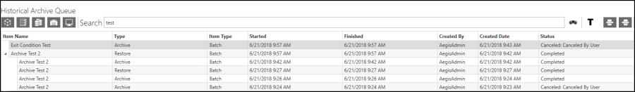Historical Archive Queue window