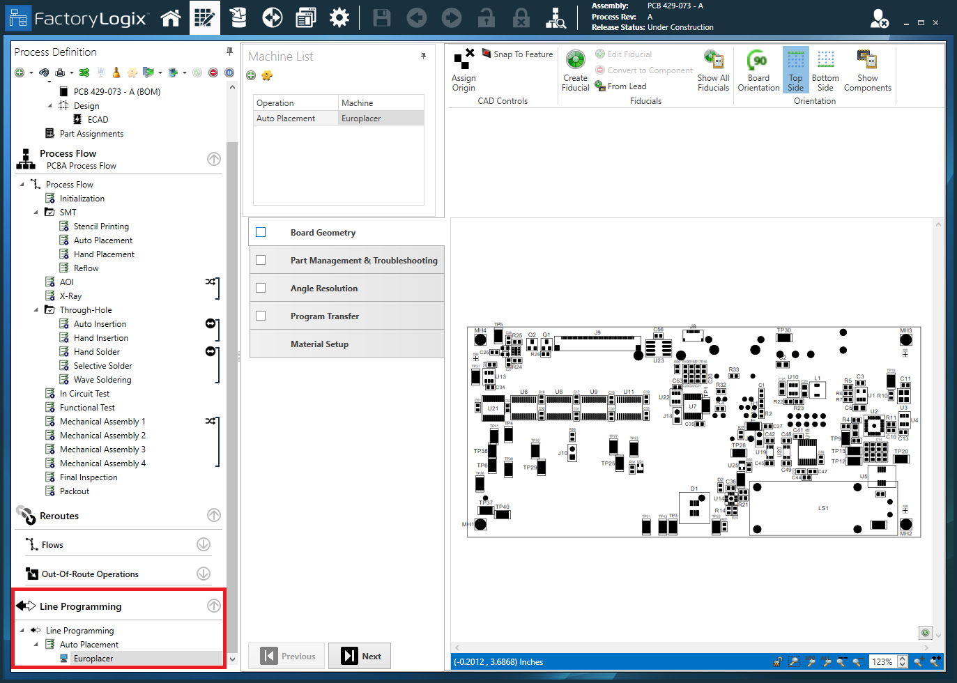 Europlacer - Line Programming highlighted