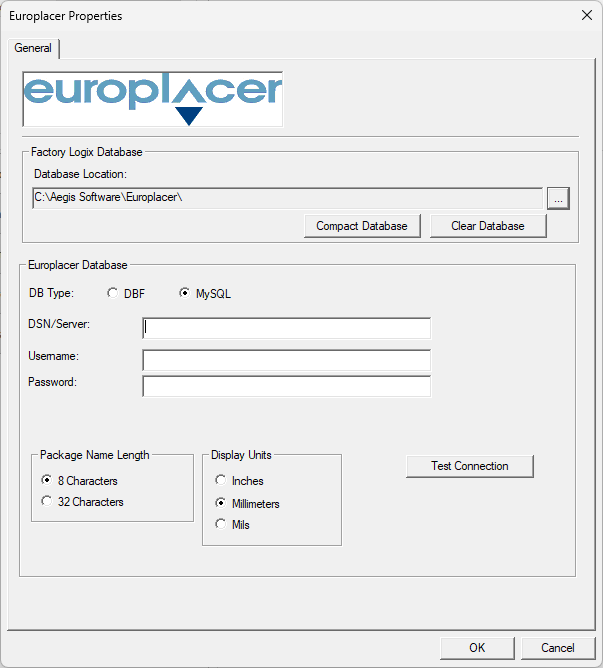 Europlacer Machine Properties - MySQL