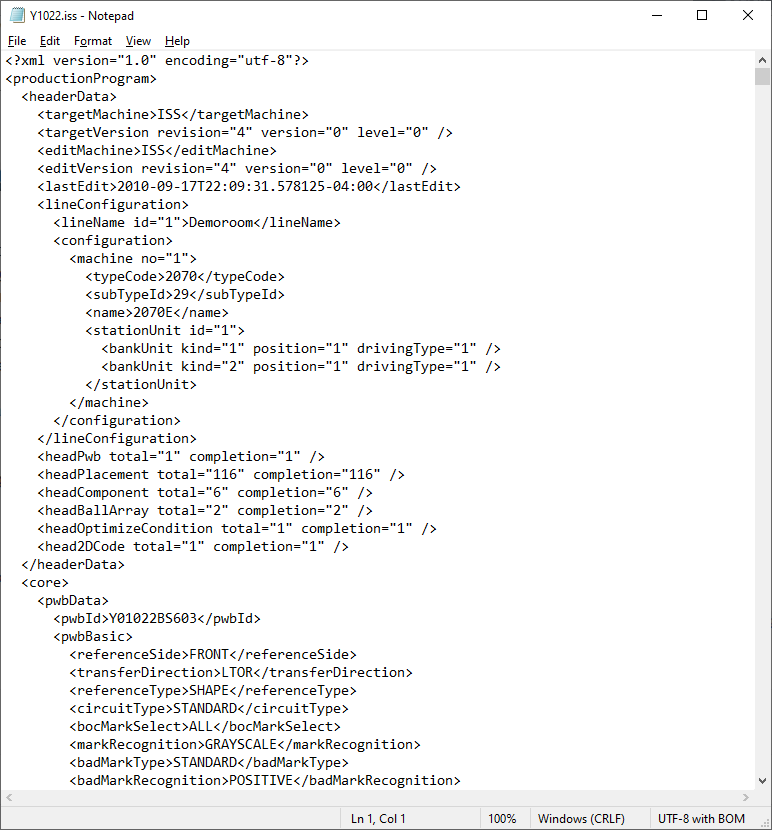 Example Juki machine program file