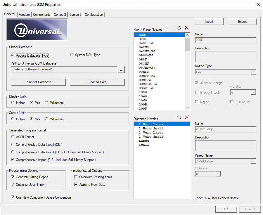 Universal Properties dialog CI2 format - General tab