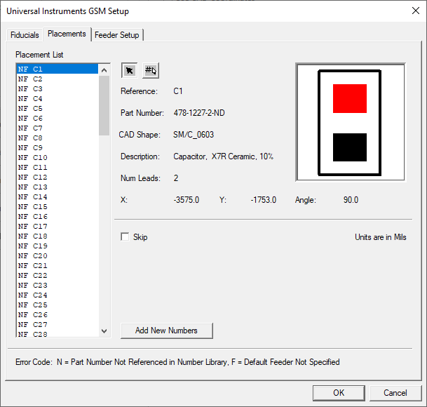 Universal Setup dialog - Placements tab