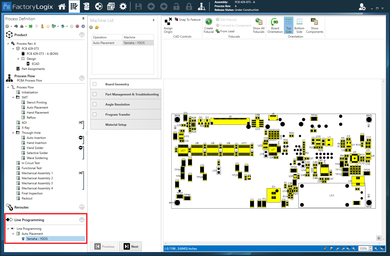 Machine interface is added to the Line Programming area of the Process Definition tree