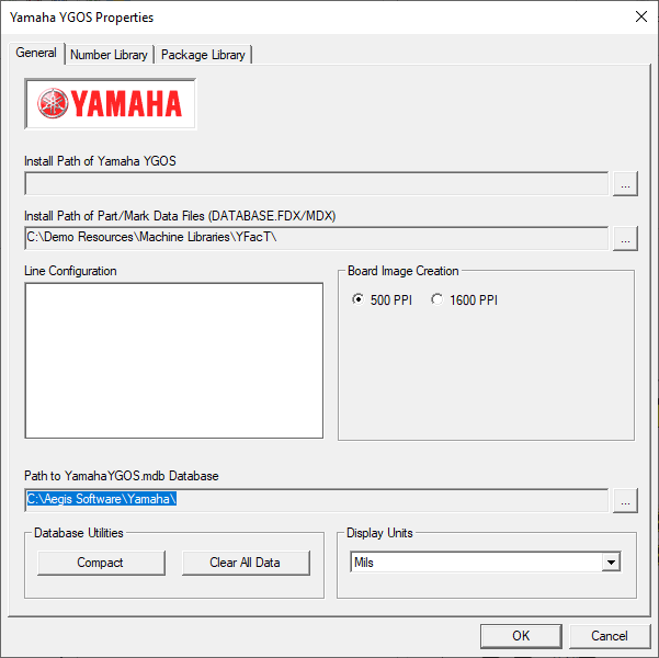 Yamaha machine Properties dialog