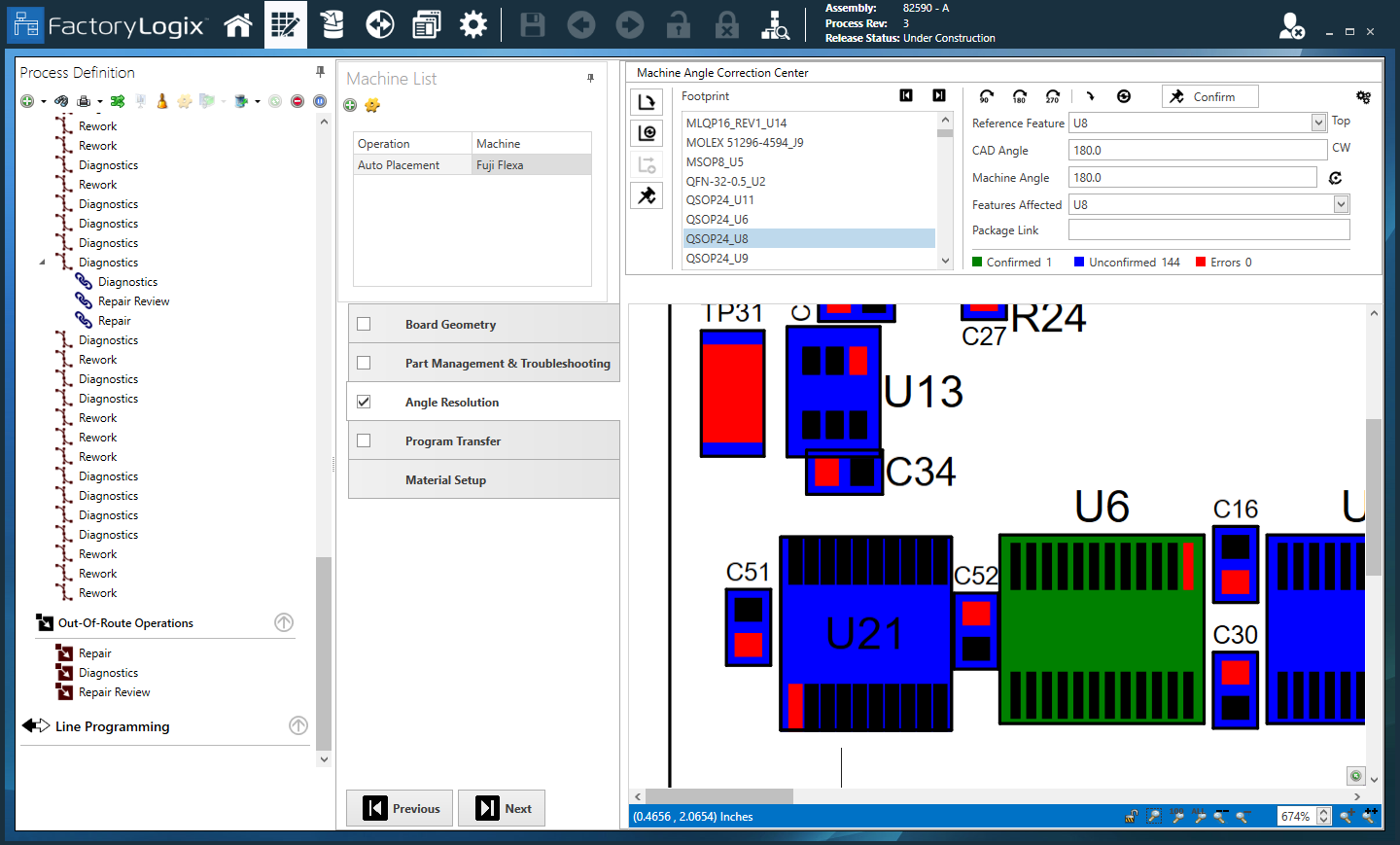 Validate machine placement angles for selected parts