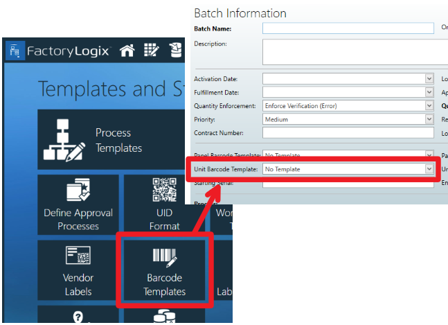 Batch Information for Barcode template