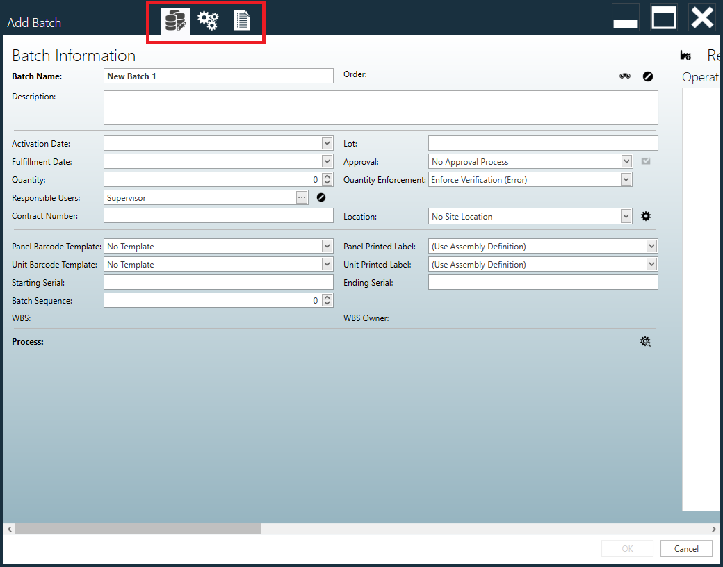 Add Batch dialog buttons