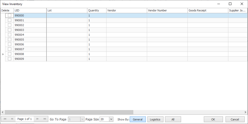 View Inventory dialog