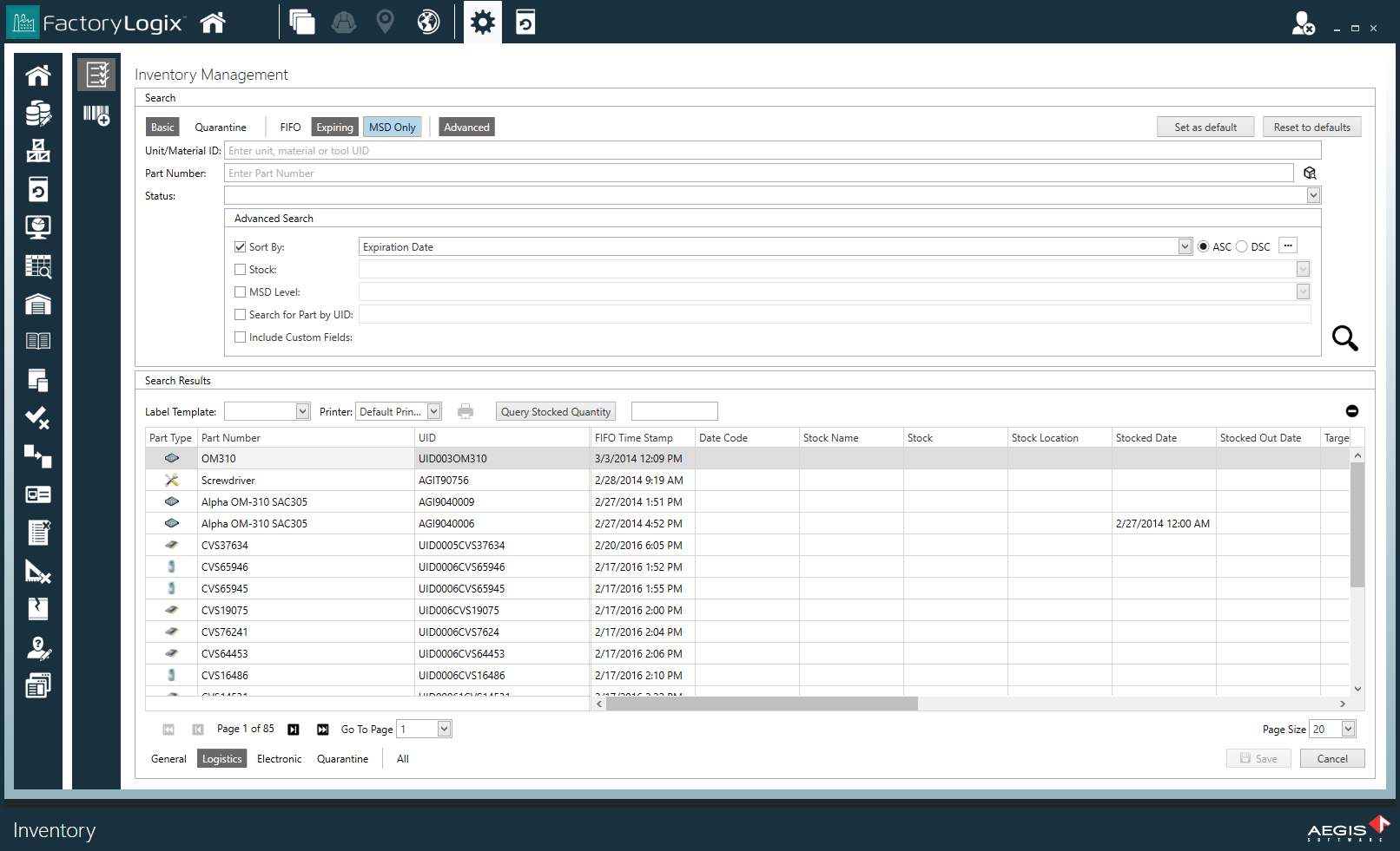 Inventory Management window.