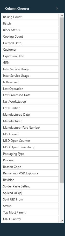 Column Chooser selection