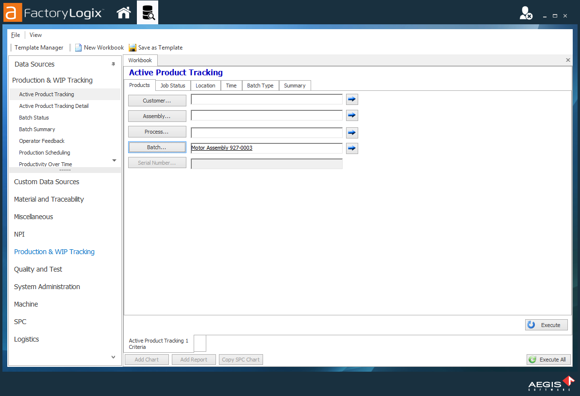 Active Product Tracking search criteria