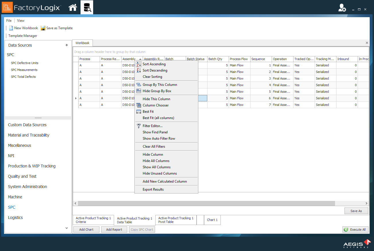 Column editing commands for workbook data