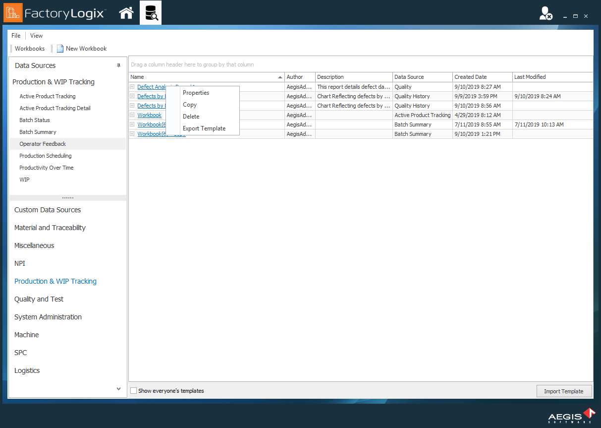 Select Copy to make a copy of a data set template
