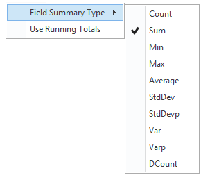 Field Summary Type menu