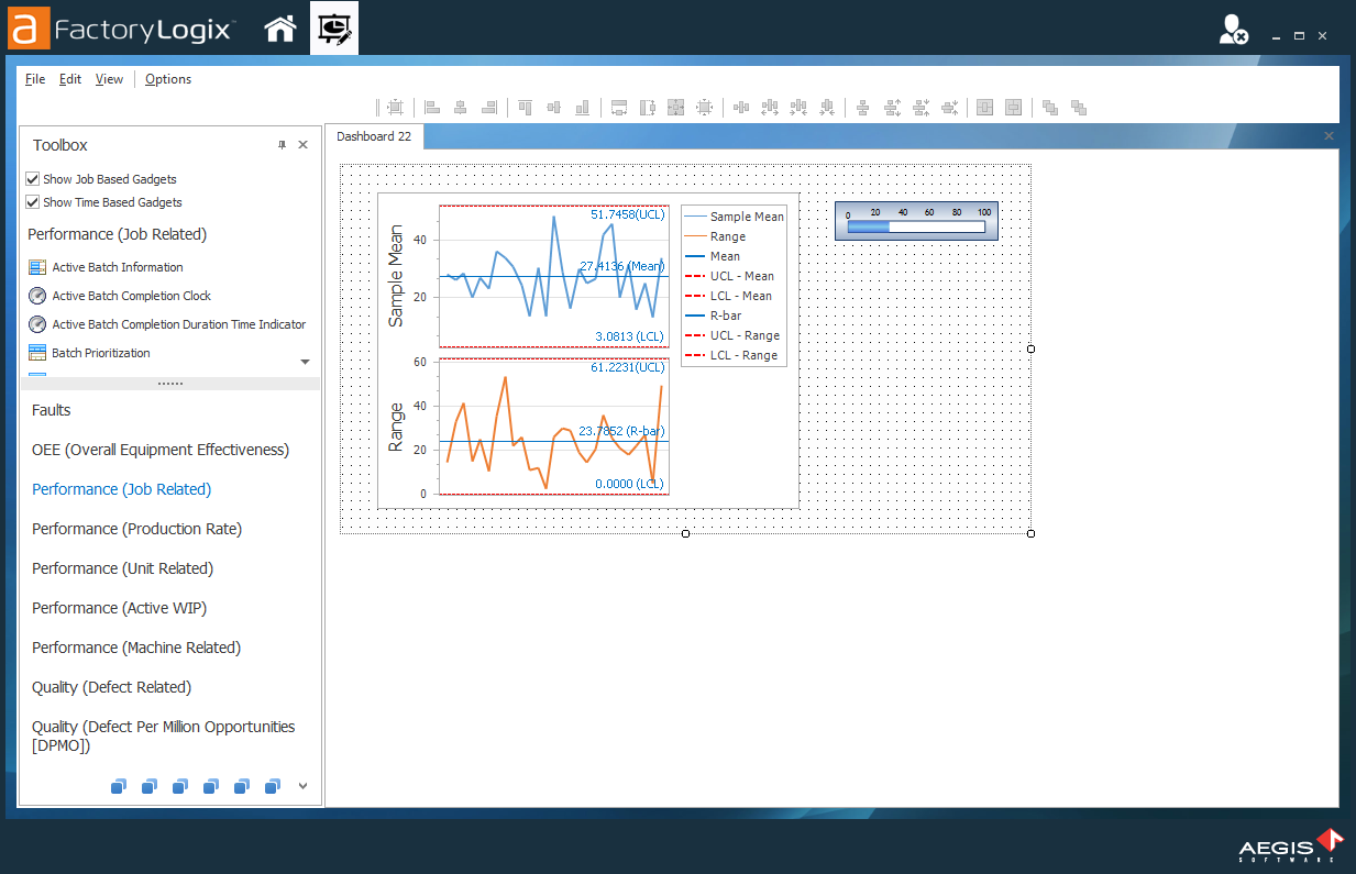 Drag a grid handle to resize the work area