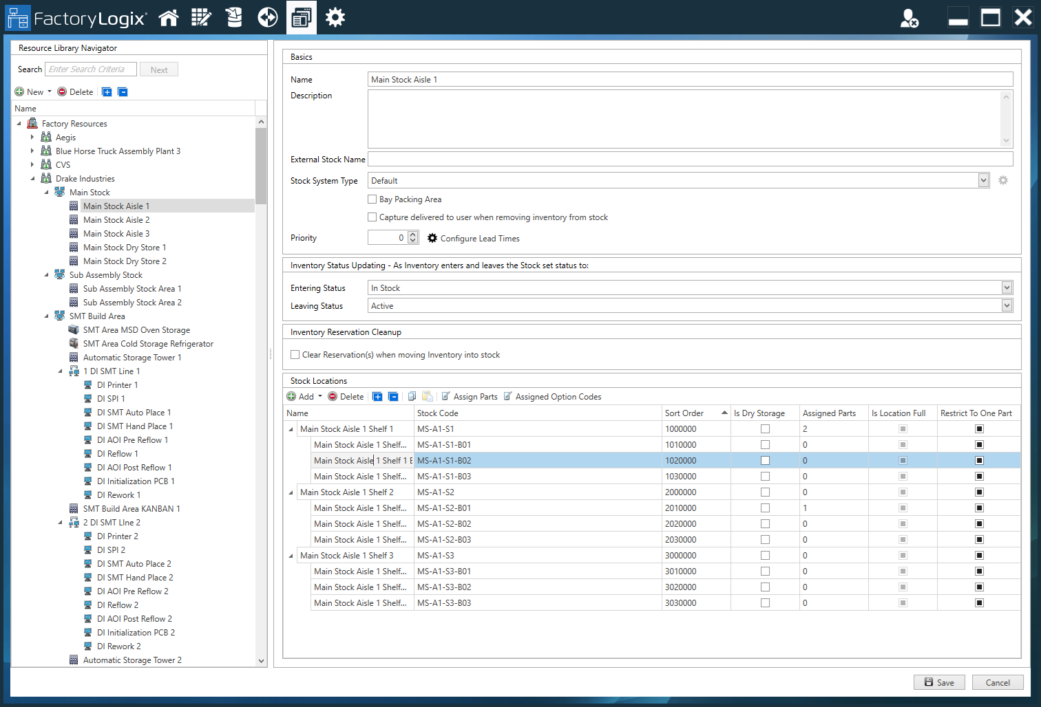 Select a stock location