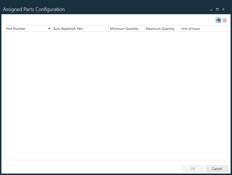 Assigned Parts Configuration window