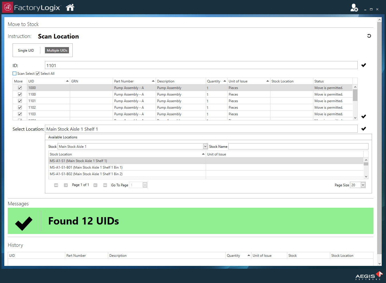 Move multiple UIDS to stock