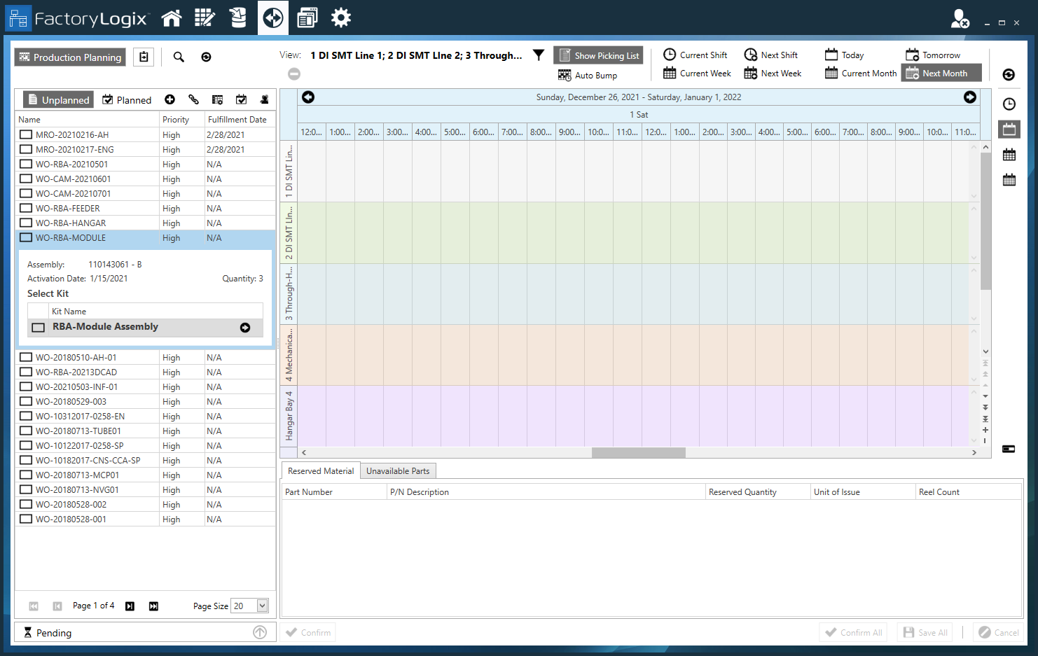 Production Planning window
