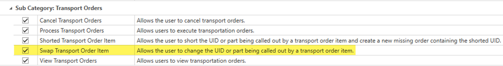 Swap Transport Order permission
