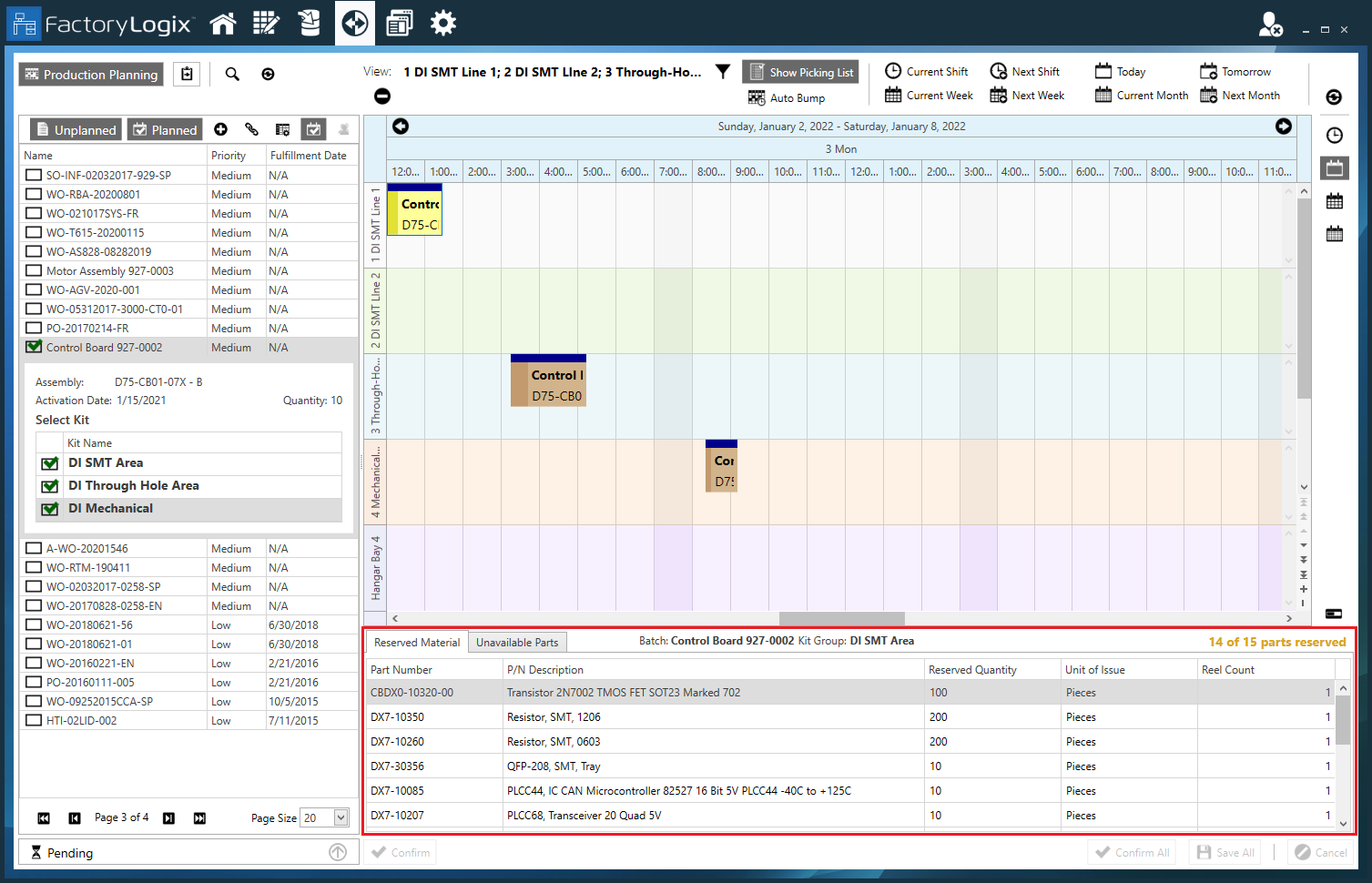 Production Planning window