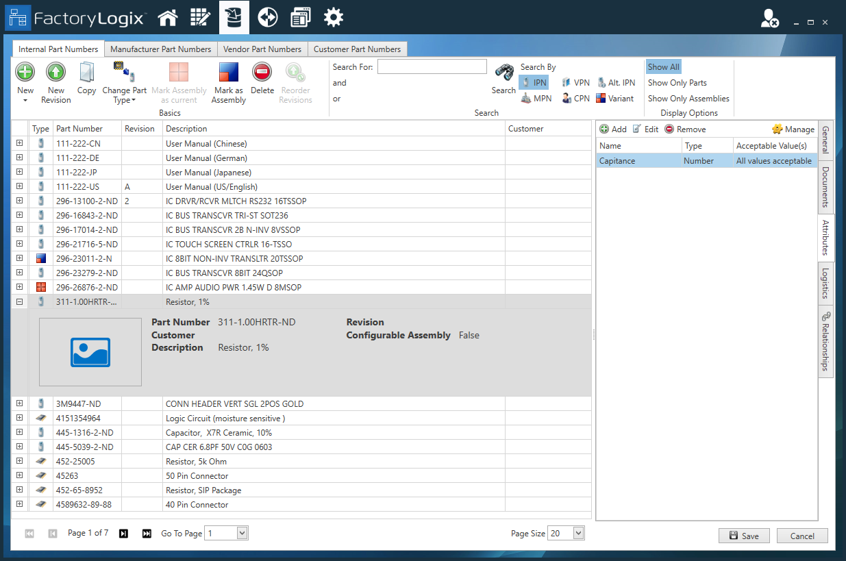 Capacitance attribute assigned to a part in the Part Library