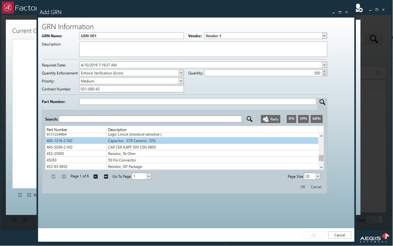Add GRN dialog