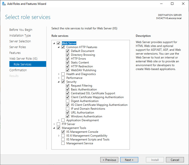 Ensure these IIS features are selected