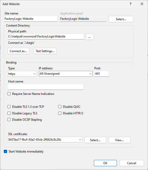 Add Website dialog