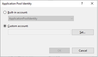 Application Pool Identity dialog