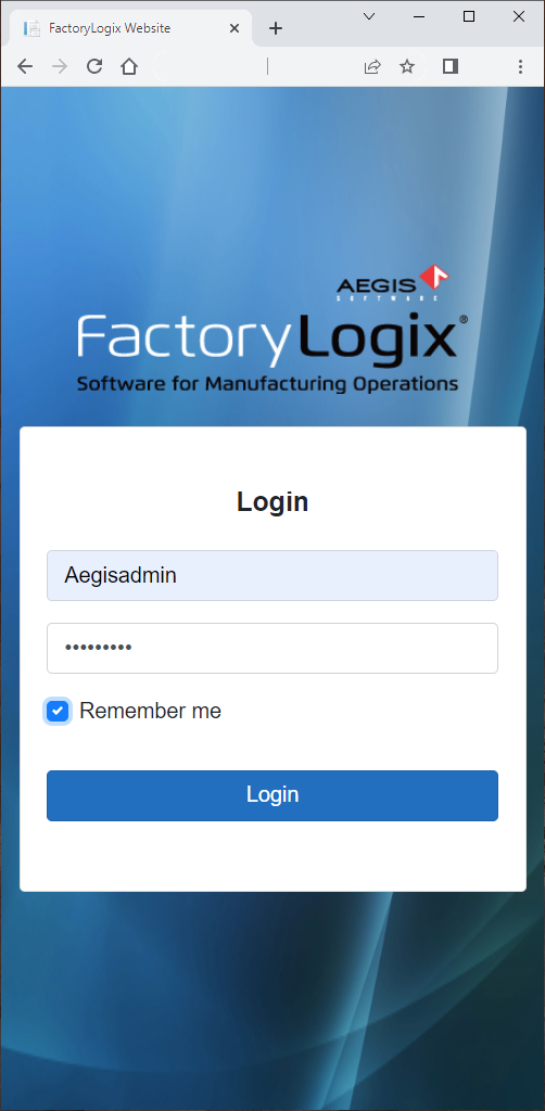 FactoryLogix website login screen
