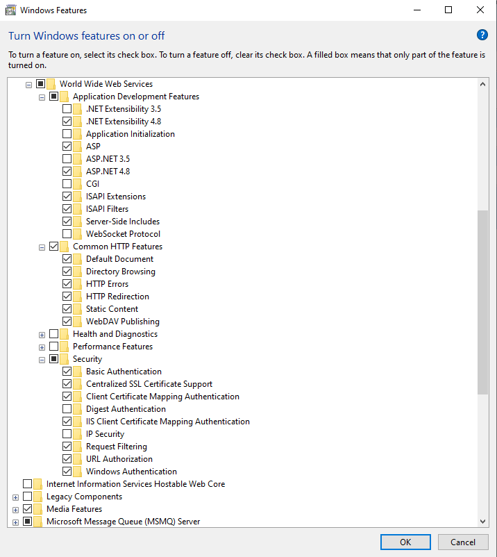 Turn Windows features on or off