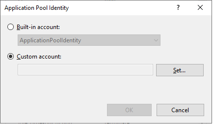 Application Pool Identity dialog